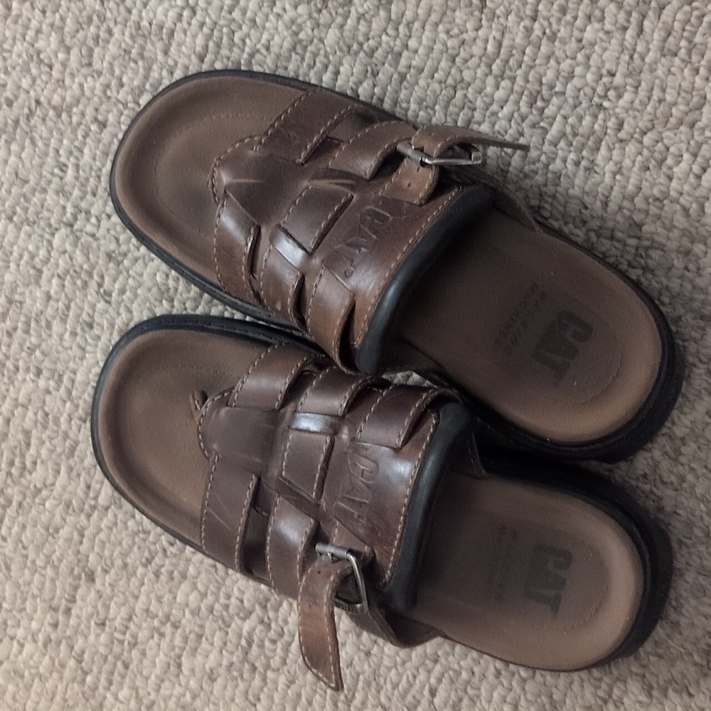 Y2k vintage CAT Caterpillar Chunky Platform Slip On Sandals Leather 9